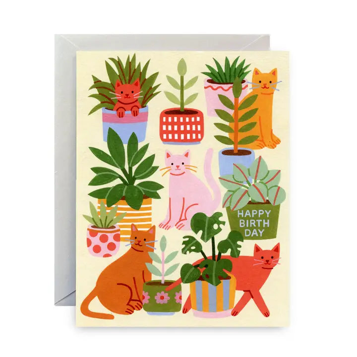 Cats Plants Birthday Card