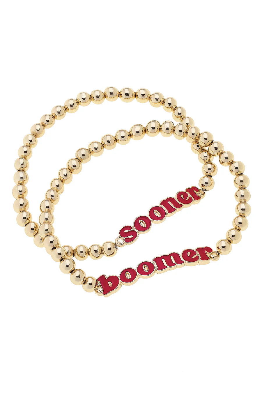 Oklahoma Sooners Slogan Ball Bead Bracelet Set of 2 in Crimson/Shiny Gold