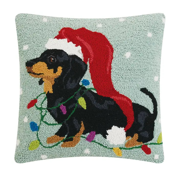 Xmas Dachshund Long Hat Pillow