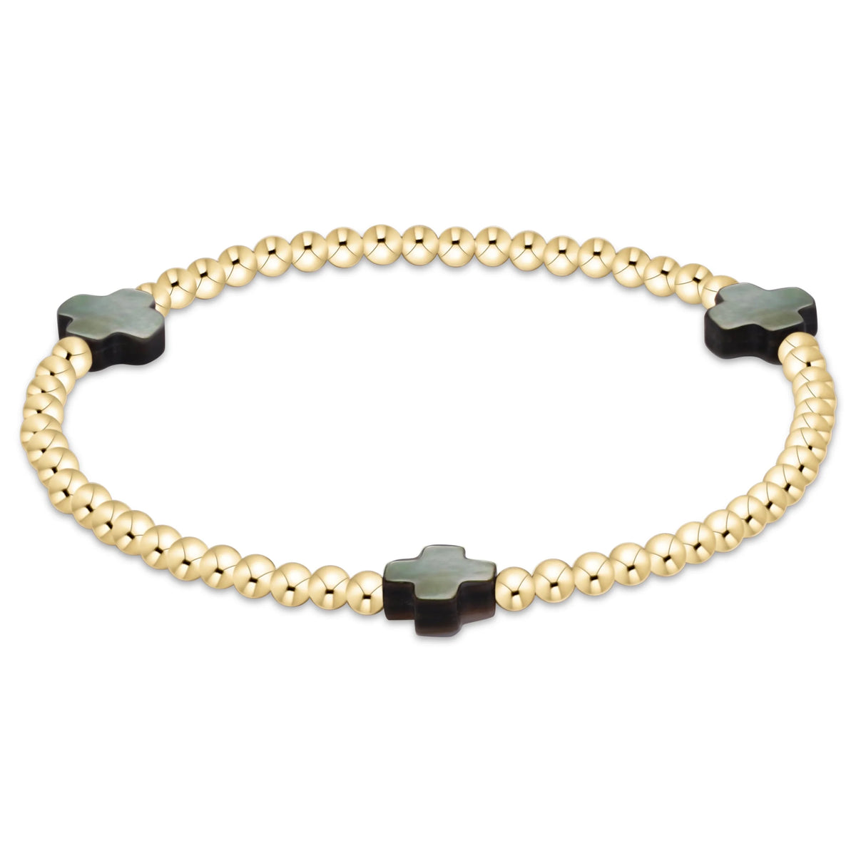 Black Tahitian Signature cross 3mm gold bracelet