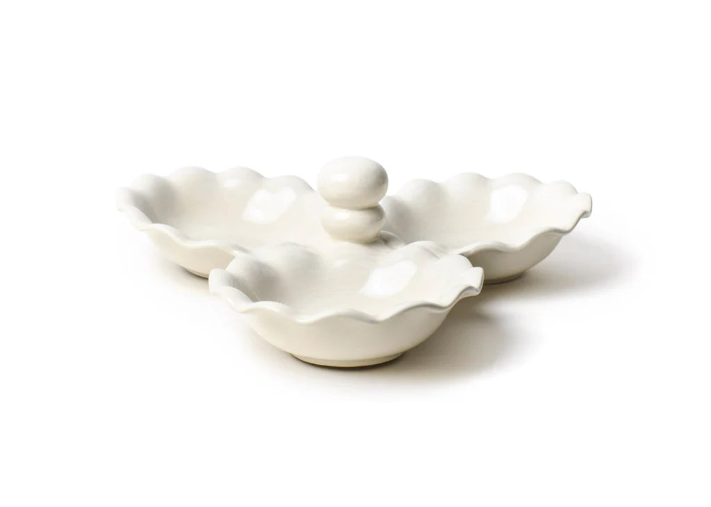 Signature White Ruffle 3 bowl Server