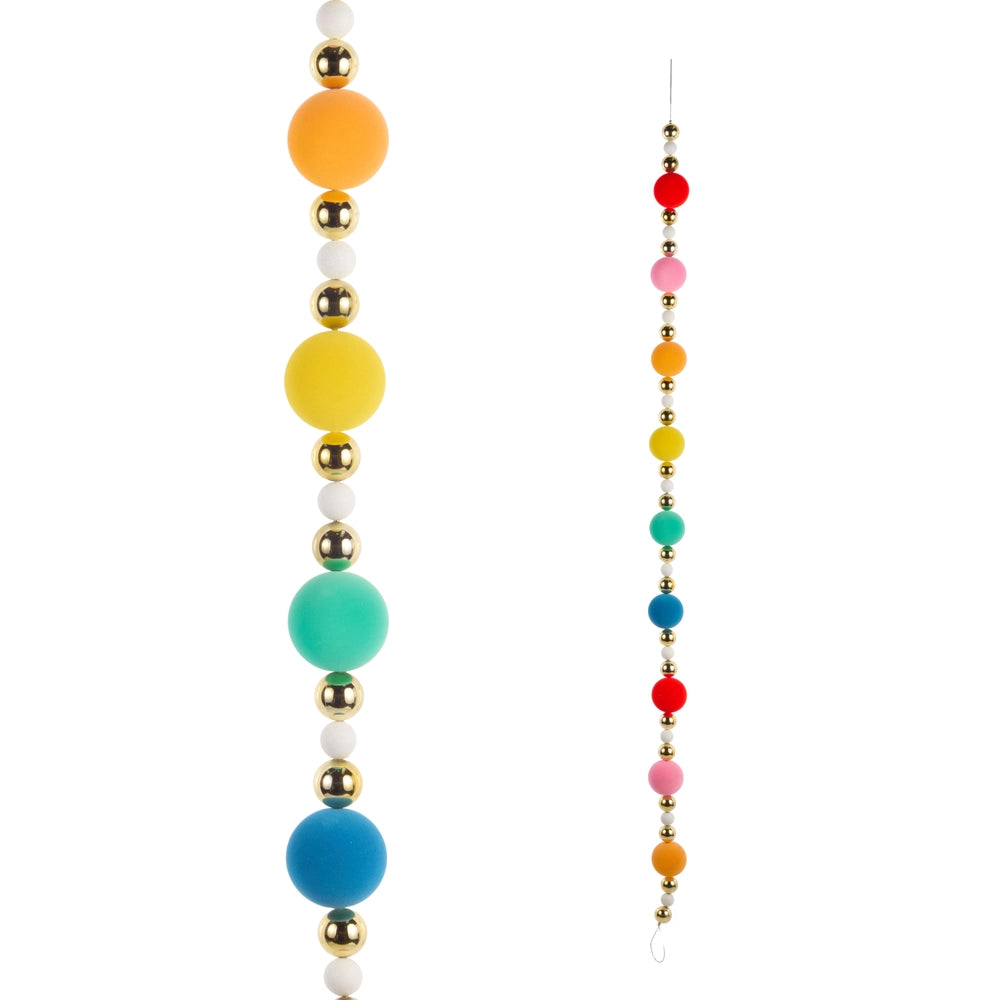 6' Multicolor Flocked Ball Garland