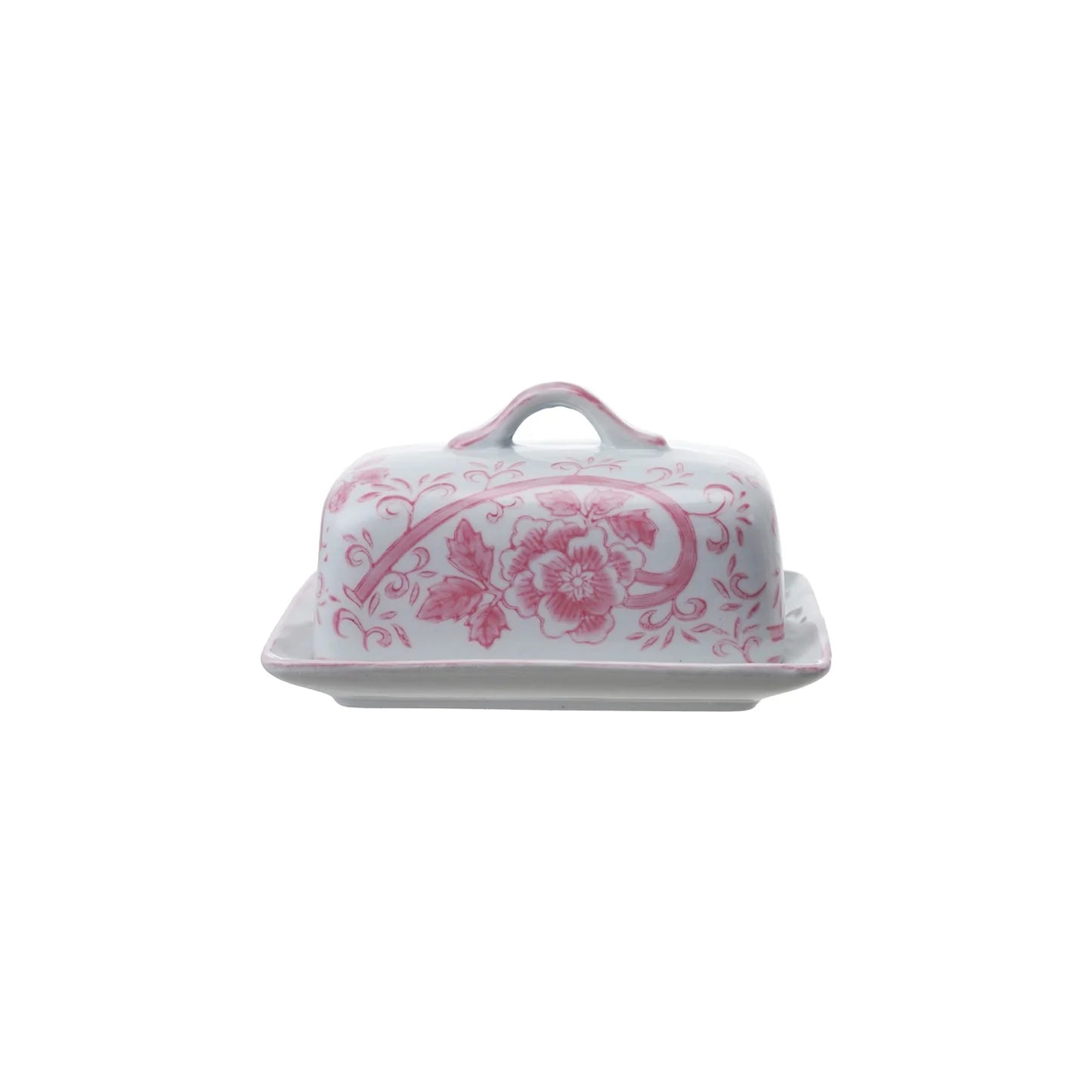 Pink Floral Butter Dish