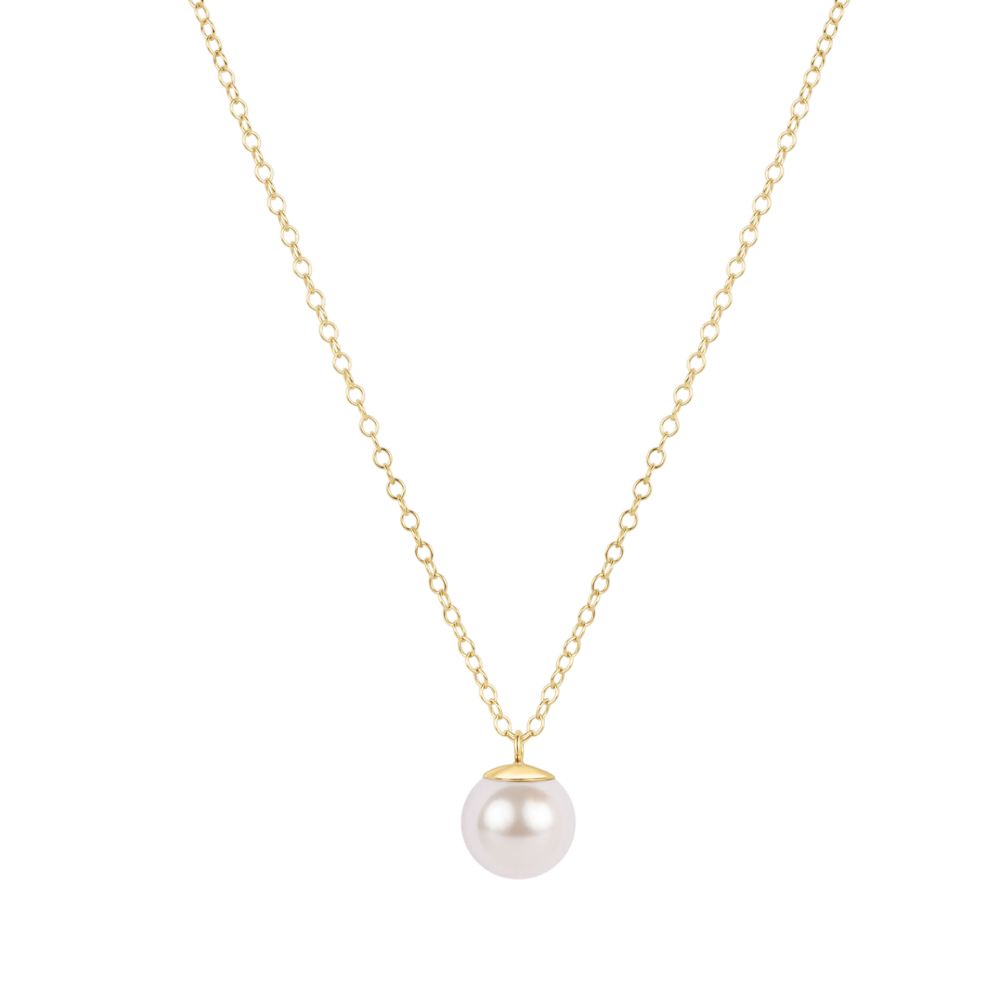16" Gold Necklace w 8mm Pearl Charm