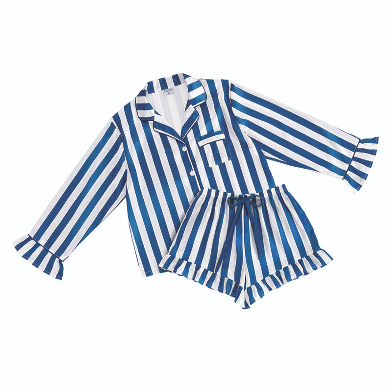 Dark Blue Stripe Ruffle Short Pj Set