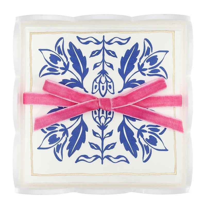Damask Cocktail Napkins + Tray