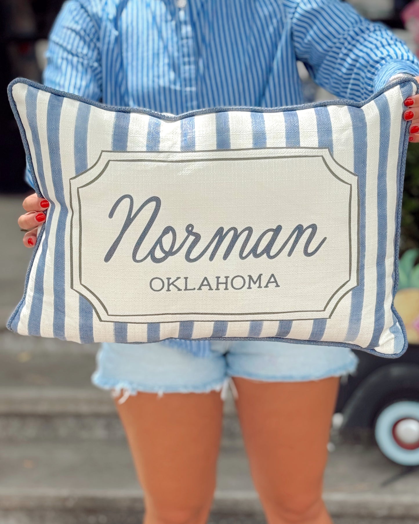 French Stripe Blue Norman, Ok Pillow