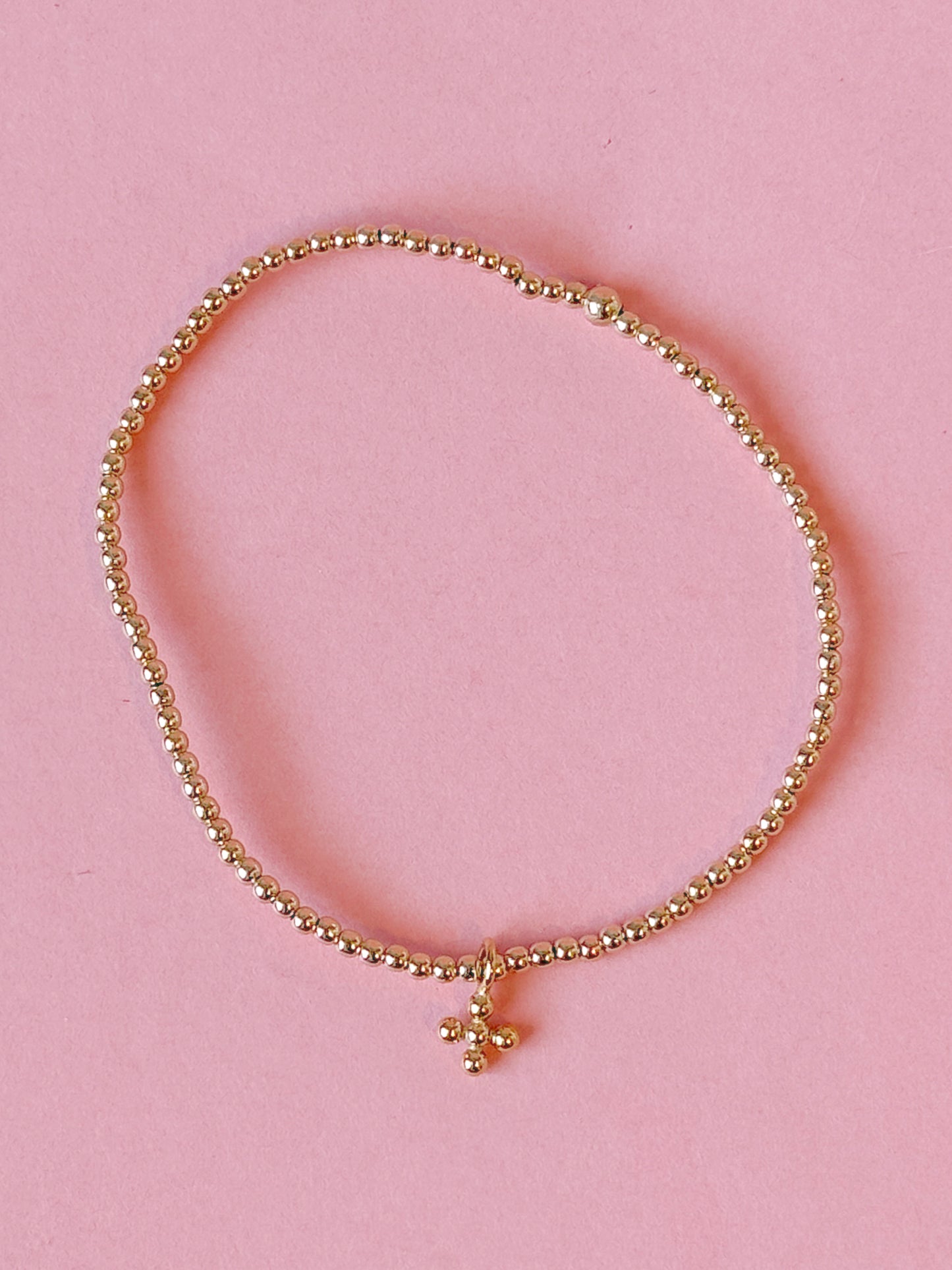 Classic Gold 2mm Signature Cross Small Gold Bead Charm Bracelet