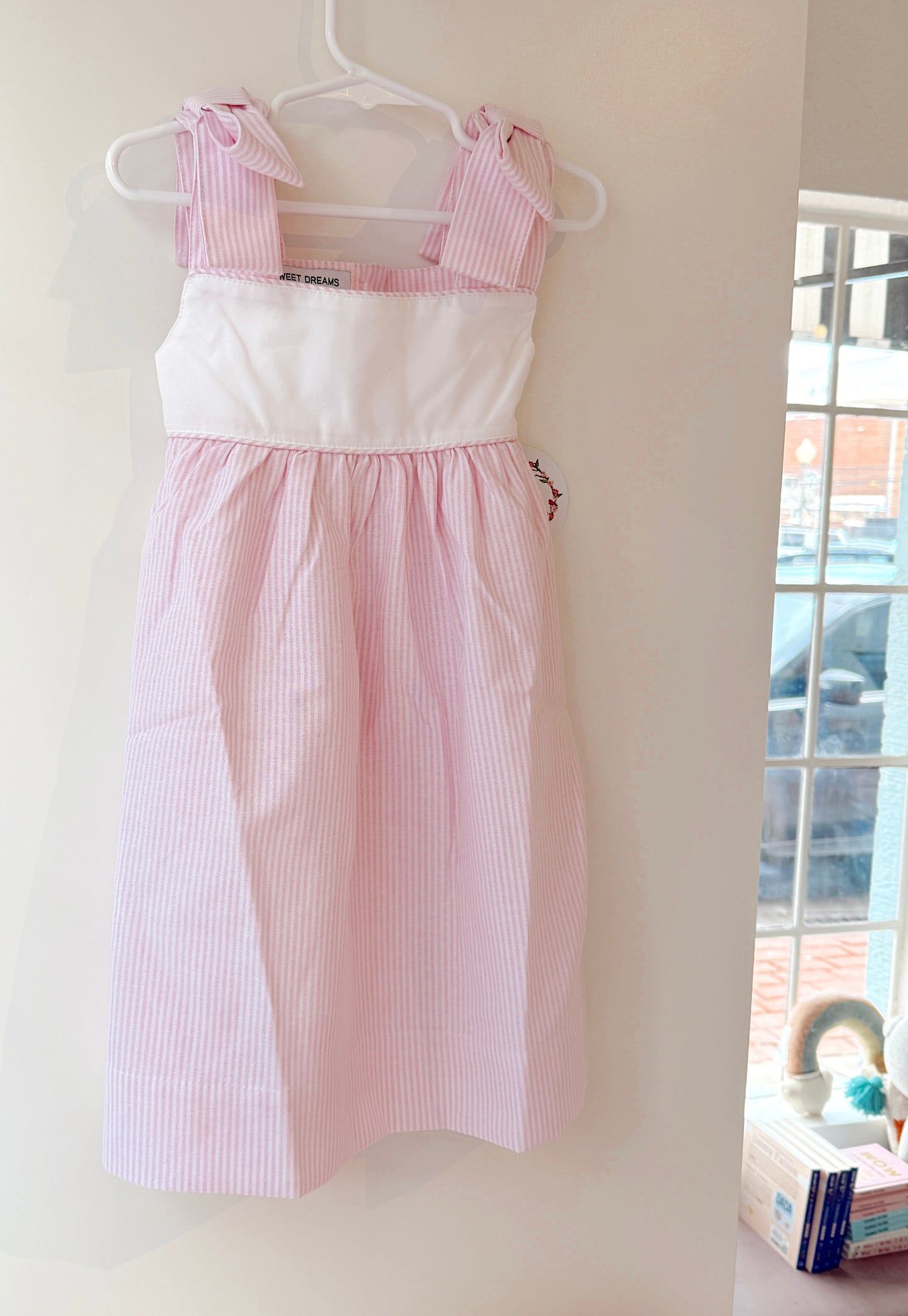 Pink Stripe Bow Shoulder Dress
