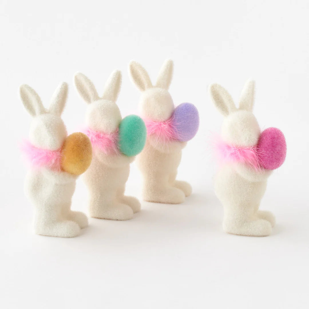 Flocked White Bunny W/Egg Small