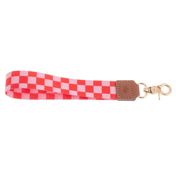 Pink Check Lanyard Keychain