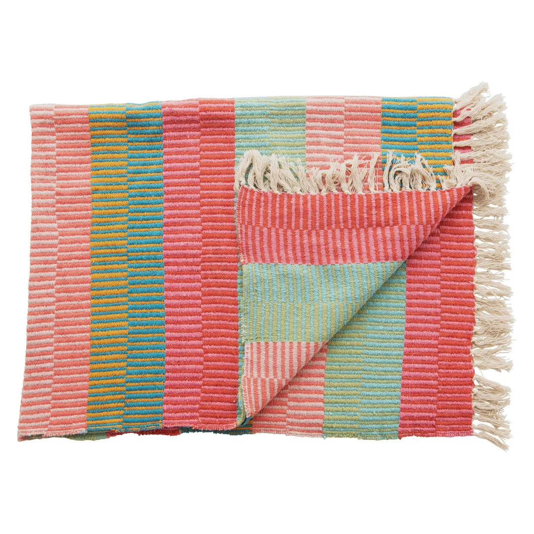 Cotton Blend Striped Throw