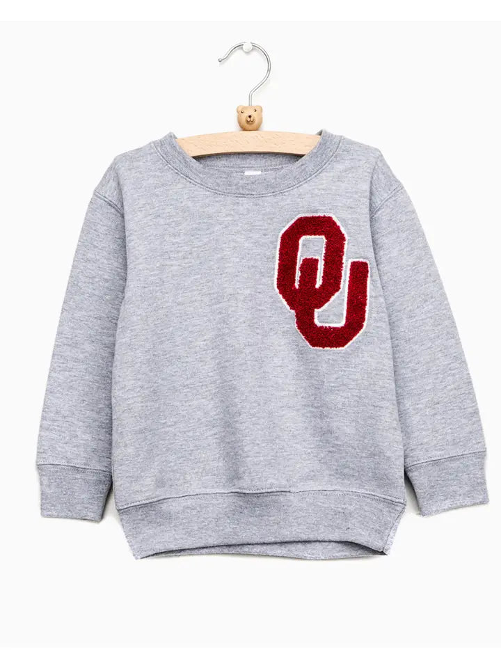 OU Sooners Chenille Patch Grey Sweatshirt