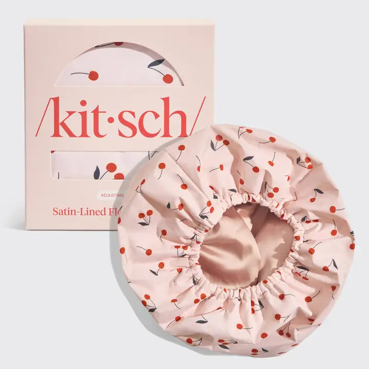 Satin Lined Shower Cap - Cherry Print