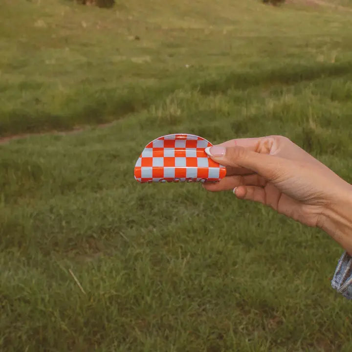 Blue & Red Check Claw Clip