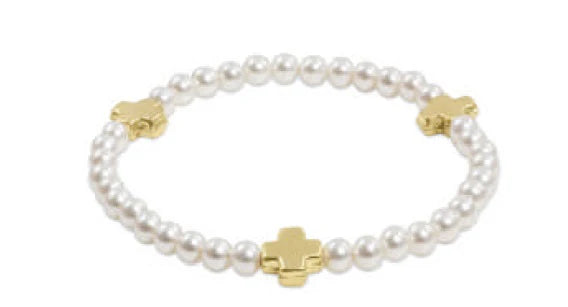 Extends Signature Pearl Gold Cross 4mm Bracelet