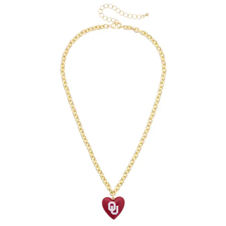 Oklahoma Sooners Heart Pendant Necklace