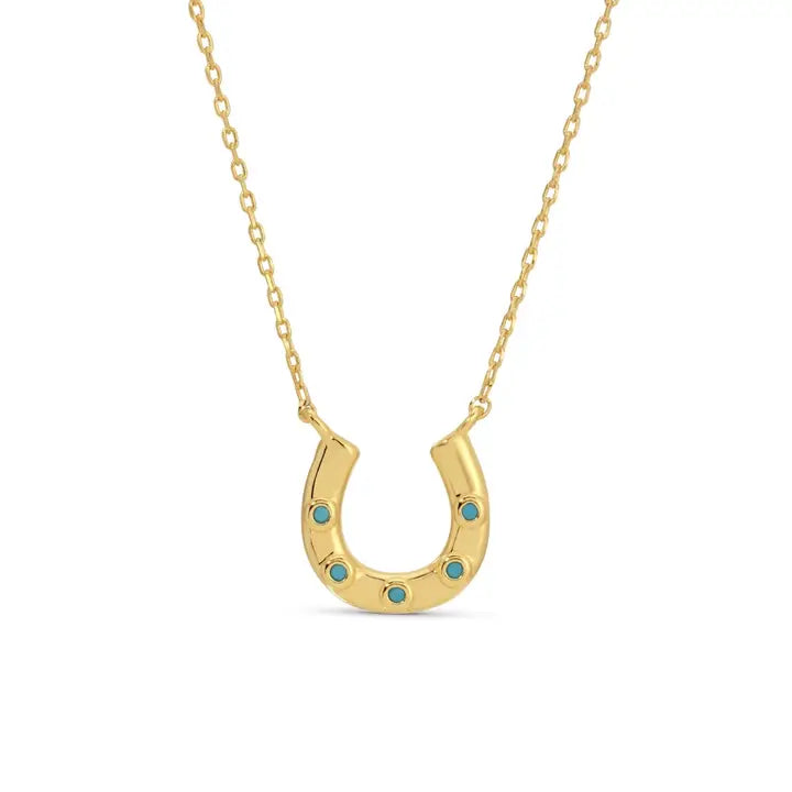Horseshoe Pendant necklace Light Blue Accents