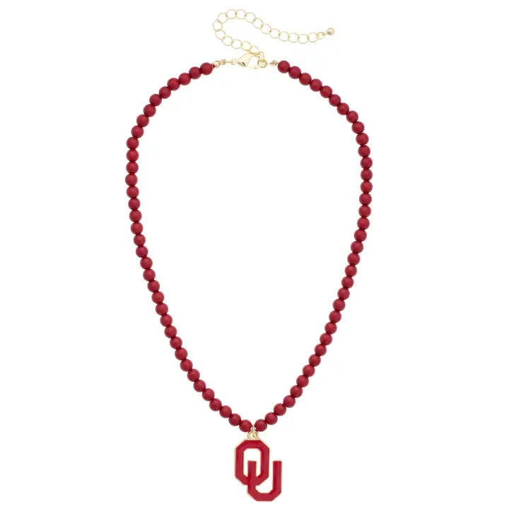 Oklahoma Sooners Beaded Logo Pendant Necklace
