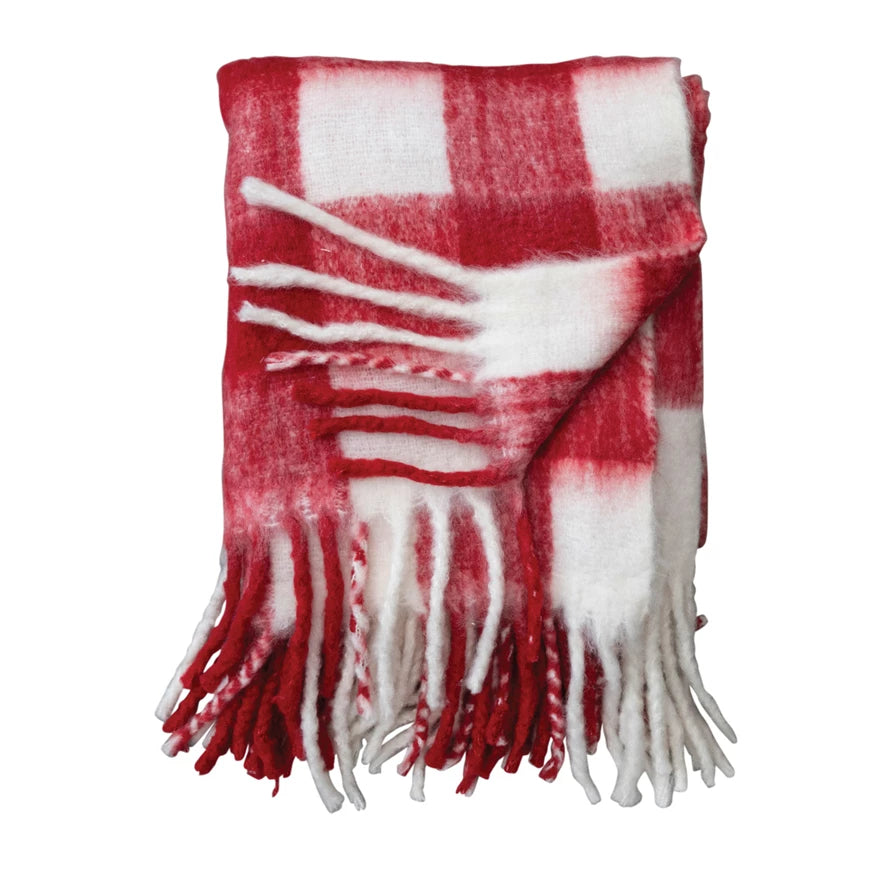 Red & White Plaid Blanket w/fringe