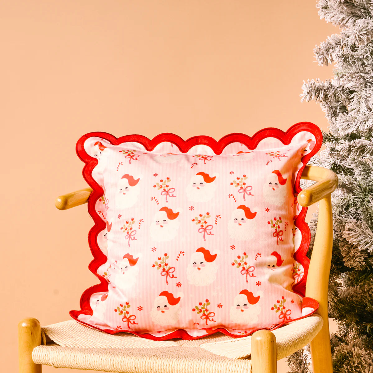 Holly Jolly Santa Scallop Pillow