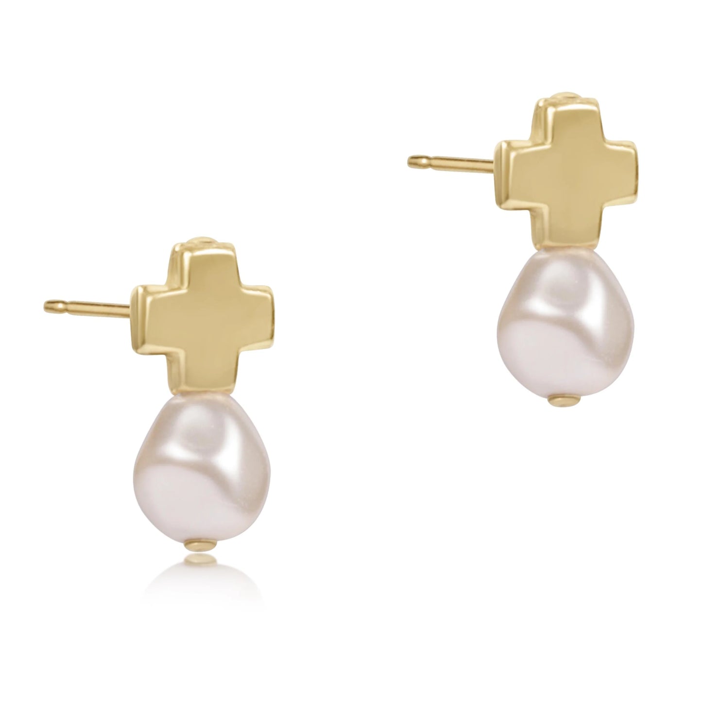 Gold Cross Stud w Pearl