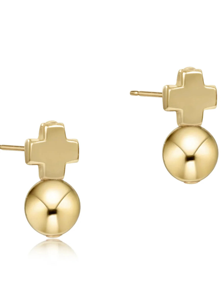Gold Cross Stud w Gold Ball