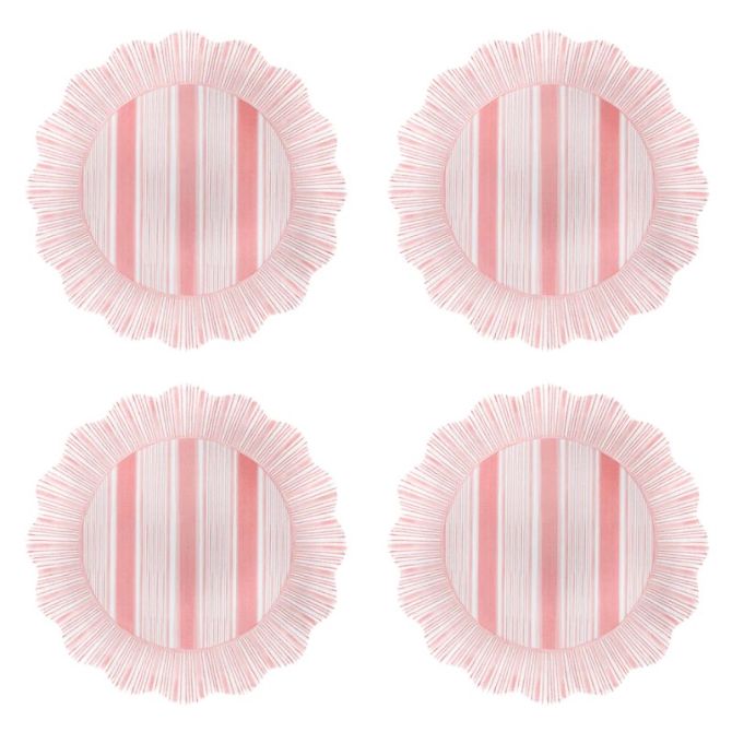 Coral Cabana Stripe Melamine Salad Plate Set