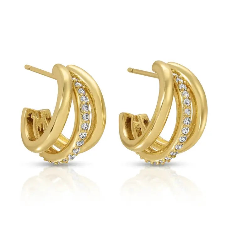 Glistening Triad Hoops with Pavé Accent