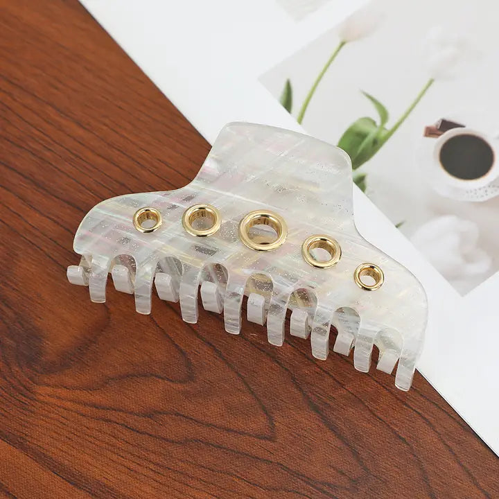 Glittery Striped Metal Eyelets Accents Hair Claw Clip