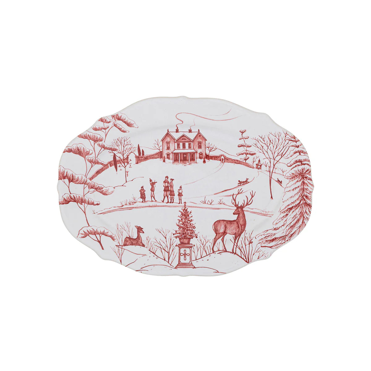 Ce Winter Frolic Tray Ruby 8"
