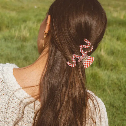 Red Wavy Checked Claw Clip