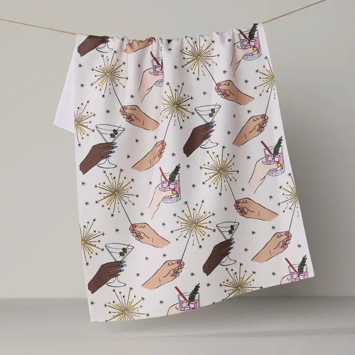 Glitter Cheers Tea Towel