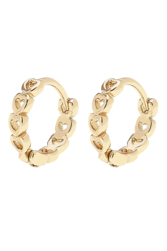 Blakely Linked Hearts Mini Huggie Hoop Earrings in Shiny Gold