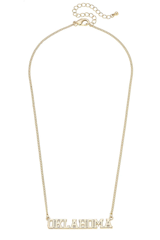 Oklahoma Sooners Varsity Outline Necklace in Shiny Gold