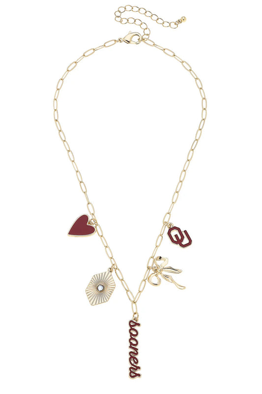 Oklahoma Sooners Paper Clip Charm Collector Necklace in Shiny Gold