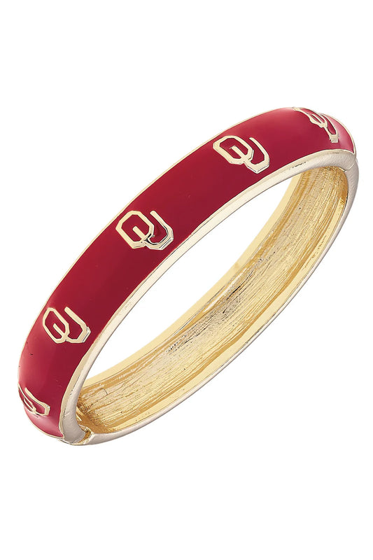 Oklahoma Sooners Sculpted Enamel Logo Hinge Bangle in Crimson
