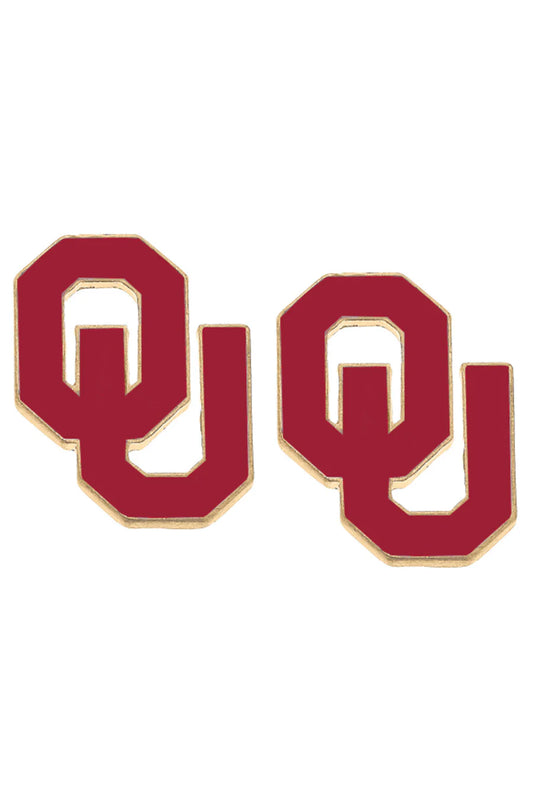 Oklahoma Sooners Enamel Logo Stud Earrings in Shiny Gold