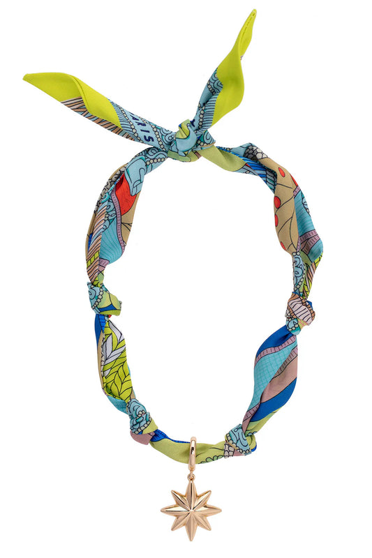 Nova North Star Scarf Necklace in Lime Green/Blue/White
