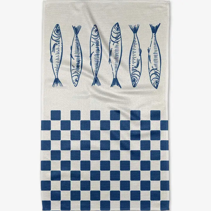 Sardine Check Blue Tea Towel