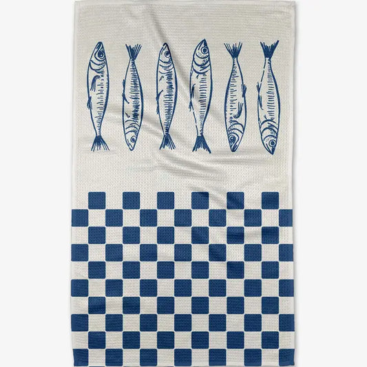 Sardine Check Blue Tea Towel