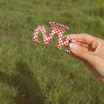 Red Wavy Checked Claw Clip