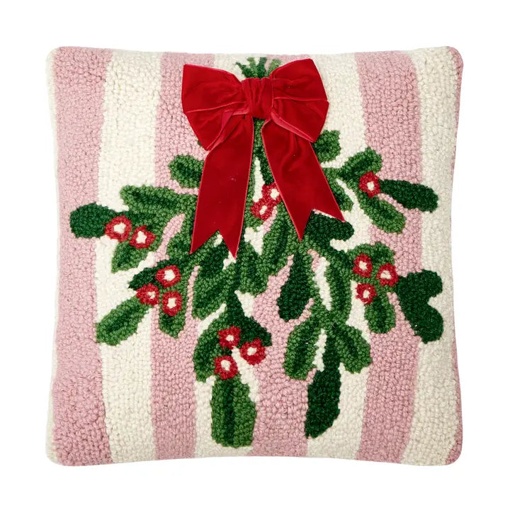 Pink Stripe Mistletoe w/ Ribbon Pillow