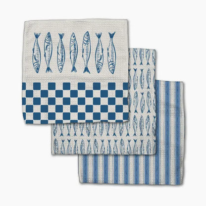 Sardine Check Blue Dishcloth Set