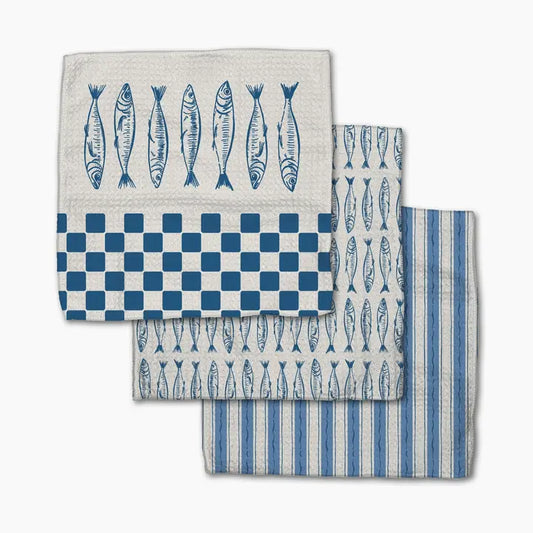Sardine Check Blue Dishcloth Set