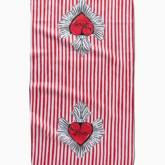 Sacred Stripe Love Hearts Tea Towel