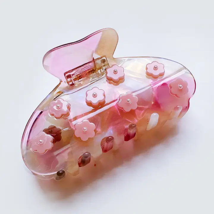 Iridescent Pink Daisy Claw Clip