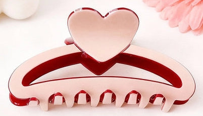 White Color Block Heart Claw Clip