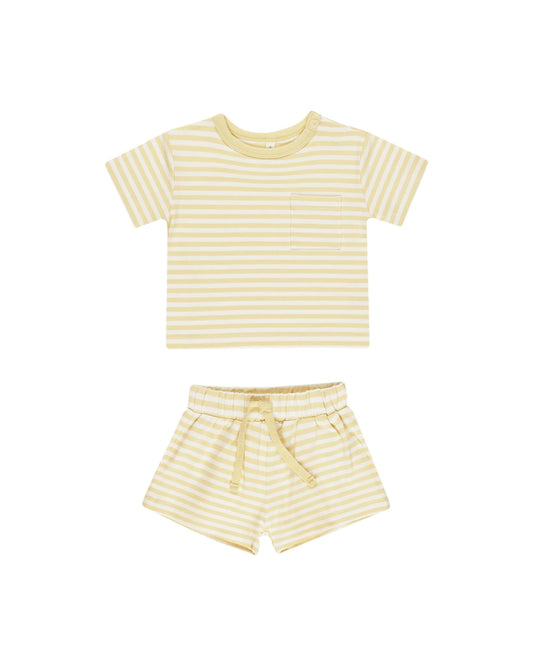 Yellow Stripe Pocket Tee + Short Set