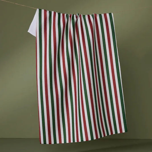 Ribbon Green Red Tea Towel